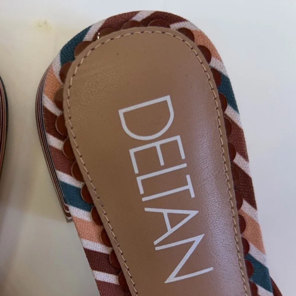 NWOT Deltan Striped Knot Slide Sandals Block Heel Summer Resort Chic Size 8 - Picture 9 of 14